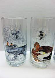 Vintage Animal Drinking Glasses Set Of 4 Irving Oil Drinking Glasses In 2021 Tea Sets Vintage Irving Oil Bird Glasses