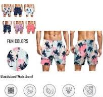 3Packs Men Printed Swim Shorts With Pockets Quick Dry ...
