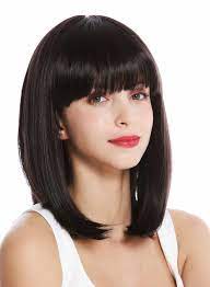 Black hair bun with a bang. Vk 1 3hdeepviol Quality Women S Wig Short Shoulder Length Long Bob Fringe Sleek Dark Brown Violet