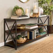 X Frame 60 Dark Walnut Metal Wood Console Table Large Console Table Home Decor Furniture