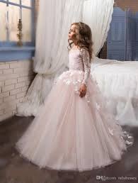 2017 New Princess Hot Pink Long Sleeves Ball Gown Flower Girl Dress Sweep Train Gir Pink Flower Girl Dresses Pretty Flower Girl Dresses Girls Communion Dresses