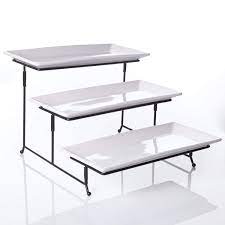 This three tier buffet server's trays measure 14 1/4 x 7 1/2 (l x w). Porcelain 3 Tier Serving Tray Rectangular Serving Platter Appetizer Dessert Stand Rack White 12 Inch Plates Buy Online At Best Price In Uae Amazon Ae