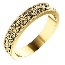 Engraved Wedding Band Millegrain Rings 4mm Yellow Gold Etsy In 2020 Victorian Rings Wedding Ring Bands Wedding Band Engraving