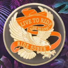 Live to Ride Medallion Sober Biker Medallion AA Recovery Medallion- 12 Step  Program