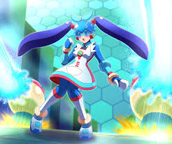 nobuyu (77yusei), aqua man (mega man), aquaman.exe, shuko kido (mega man),  mega man (series), mega man battle network, highres, tagme, alternate  costume, bow, breasts, cross fusion, medium breasts, purple hair, twintails  -