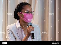 Minneapolis, USA. 24th May, 2021. Dr. Angela Rose Myers, president of the  Minneapolis branch of the NAACP, speaks at a panel discussion: The State of  Being Black and Brown in America, held