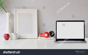 White Desk Table With Copy Space Front View Workspace Laptop And Copy Spacetable Copy White Desk White Desks White Table Desk Table Desk