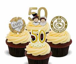 These are a bit larger and would be best suited on a large size cupcake size. Gold Golden Wedding Anniversary Edible Cupcake Toppers Stand Up 50th Ebay