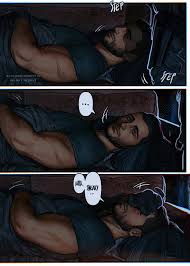 umikochannart, ghost (modern warfare 2), soap (modern warfare 2), call of  duty, call of duty: modern warfare 2, highres, ..., 2boys, bara, black  hair, comic, english text, facial hair, large pectorals, lying,