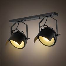 Vintage Black Metal Round Led Spotlight Ceiling Light Fixture Glass Flush Mount Ebay