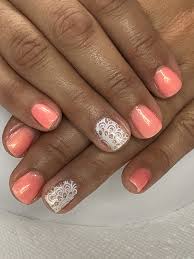 Collection by kathleen mindak • last updated 8 days ago. Summer Coral White Stamped Boho Gel Nails Gel Nail Designs Gel Nails Nails