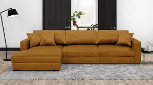 Canapé d angle en velours. Canape D Angle A Gauche Convertible Robin 5 Pl Velours Jaune Homifab