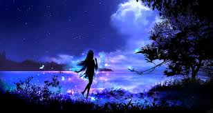 Anime woman wearing crop top and red. Hd Wallpaper Fantasy Fairy Blue Butterfly Girl Night Silhouette Beauty In Nature Wallpaper Flare