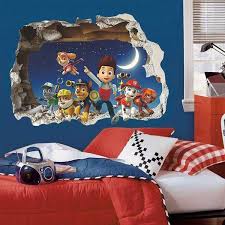 paw patrol 3d wall sticker with moon background decoration chambre enfant decoration chambre garcon stickers muraux