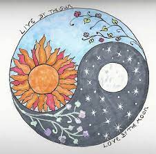 Original watercolor and ink illustration. Sun Moon Yin Yang With Morning Glory And Moon Glow Flowers This Might Be My Next Tattoo Ying Yang Art Art Art Tattoo