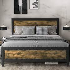 Acme farah full bed, white and oak by acme furniture. Buy Sha Cerlin Grey Metal Bed Frame Queen Industrial Wooden Platform Bed With Rivet Headboard Footboard 13 Strong Steel Slat Support 9 Stable Leg Noise Free Easy