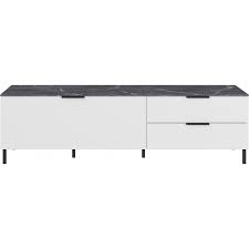Vous allez passer autant de temps à regarder votre meuble tv qu'à regarder votre téléviseur. Meuble Tv Blanc Avec Plateau Aspect Marbre Et Rangements Marble