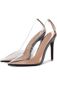 Amazon.com: YODEKS 女款透明包鞋尖頭透明高跟鞋8.5 公分細高跟婚禮女款晚宴鞋, 米色, 5 : 服裝，鞋子和珠寶