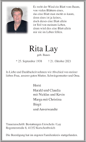 Alle Traueranzeigen für Rita Lay