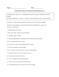 Underlining Prepositional Phrase Worksheet Prepositional Phrases Preposition Worksheets Prepositions
