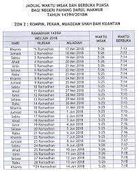 Puasa di bulan ramadhan merupakan. Jadual Waktu Berbuka Puasa Dan Imsak Negeri Pahang 2018 1439h
