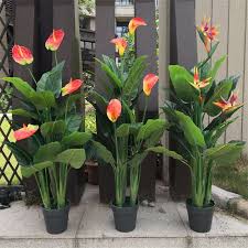 Artificial flower calla lily fake potted plant with black pot fake bonsai flowerfor home, office, indoor and outdoor occasions decor ; Artificial Flower Hotel Lobby Large Potted Indoor And Outdoor Home Decoration Paradise Bird Calla Lily Red Palm Artificial Tree Artificial Dried Flowers Aliexpress