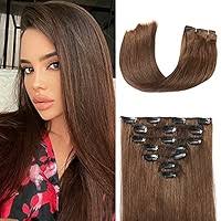 Amazon.com: 夾式接髮真正真人頭髮適合女性突出直絲真人接髮100% 未加工巴西雷米真人頭髮全頭7 件組附16 夾(12 英吋#