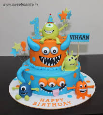 1st Birthday Cake Cartoon Images Monsters University Theme 2 Tier Cake For Boys 1st Birthday By Sweet Mantra Customized 3d Cake Monster Birthday Cakes Cool Birthday Cakes Monster Smash Cakes
