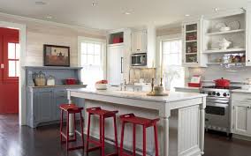 Decorating Ideas Cottage And Modern Americana Kitchen With Island Design In White Red And Blu Cottage Style Kitchen Americana Kitchen Farmhouse Kitchen Colors