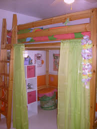 Ikea Wood Loft Bed Love This Set Up Curtains On Tension Rods Everything Is So Cute Loft Bed Curtains Girl Room Loft Bed