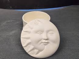 Unpainted Ceramic Bisque, Sun/moon Container