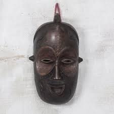 Handmade African Sese Wood Mask from Ghana, 'Baga Face'