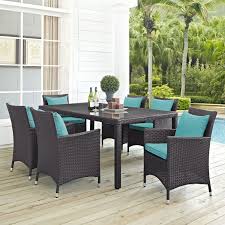 Convene 7 Espresso Turquoise Set Eei 2199 Exp Trq Set Modway Furniture Patio Furniture In 2020 Patio Dining Patio Dining Set Outdoor Dining Table