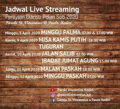 Misa minggu palma 2020 dilaksanakan melalui live streaming di saluran tv dan media sosial lainny dengan tanpa melibatkan. Keuskupan Surabaya