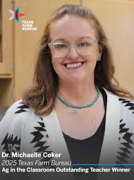 A passion for connecting her high school science classroom to agriculture  earned Dr. Michaelle Coker the 2025 Agriculture in the Classroom  Outstanding Teacher Award. Congrats! At Central Heights High School in  Nacogdoches,