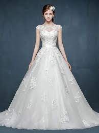 Cap Sleeves Lace A Line Dress With Illusion Neckline Discount Wedding Dresses A Line Wedding Dress Ball Gowns Wedding