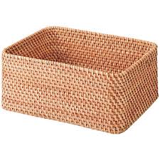 Hand woven rectangular rattan basket. Stackable Rattan Basket Rectangular M W36 D26 H16cm Muji