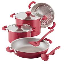Rachael Ray Create Delicious 8pc Aluminum Nonstick Cookware Stacking Set Red In 2020 Cookware Set Rachael Ray Nonstick Cookware