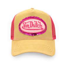 This Classic Snapback Trucker Hat By Von Dutch Features Pink Sequins With The Iconic Logo Patch On Front Pink Breathable Mesh Pink Sequin Trucker Trendy Caps