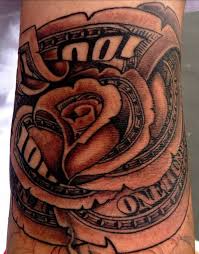 100 Bill Rose Tattoo Skull Sleeve Tattoos Tattoo Bills Tattoos