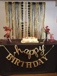 Backdrop Black And Gold Diy Party Decorations Gold And Black Backdrop Gold Birthday Party 70th Birthday Parties Gold Party