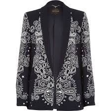 Black And Yellow Bandana Jacket River Island Navy Crepe Bandana Print Relaxed Blazer Featuring Polyvore Fashion Clothing Outerwear Jac Women Clothes Sale Bandana Print Coats Jackets Women