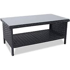 Coffee table with storage, green end table plastic cocktail table modern with shelf for living room outdoor patio garden backyard, 35.4 x 23.6 x 18.1. Amazon Com Rattaner Wicker Coffee Table Outdoor Patio Garden Rattan 2 Layer Table Furniture With Storage Black Kitchen Dining
