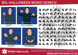 The sign language alphabet chart printable template showcases a sign language alphabet chart which is ready to use. Halloween Bsl Word Search British Sign Language Learn Bsl Online