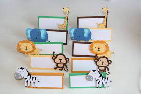 12 Jungle Or Safari Animal Place Cards Food By Angiesdesignz Jungle Birthday Party Safari Party Zoo Birthday