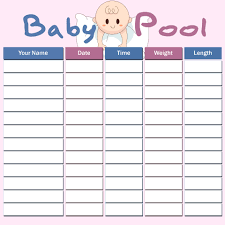 Someone guessing male, june 26, 8 lbs and 19 inches would score (400 x 0) + (2 days x 5) + (9 oz x 5) + (2 in. 9 Best Printable Baby Pool Template Excel Printablee Com