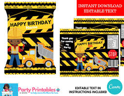 You can print the outline on a sheet of 8.5 x 11 inch. Construction Birthday Party Chip Bag Template Party Favors Etsy Construction Birthday Construction Birthday Parties Construction Party Favors Bags