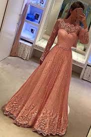 Pink A Line Floor Length Long Sleeve Lace Prom Dress Party Dress P516 Prom Dresses Long With Sleeves Long Sleeve Prom Dress Lace Prom Dresses With Sleeves
