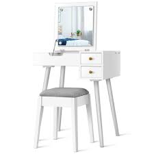 Costway 2 Drawer White Vanity Table Set With Flip Top Mirror Dressing Table Makeup Desk With Stool Hw61506 The Home Depot White Vanity Table Vanity Table Set Dressing Table Writing Desk