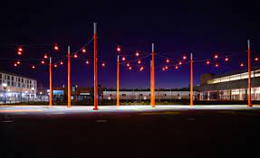Catenary Lighting In Ithaca Commons By Ronstan Hardscape Lighting Landscape Lighting Design Urban Lighting